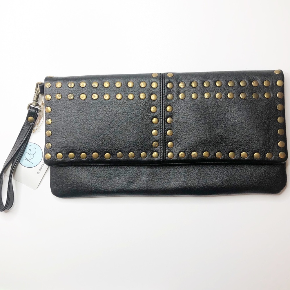 Runway East Black Studded Faux Leather Clutch Bag